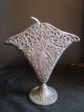 Metal Table Décor Vase Ornate Curved Floral Design Laurel/Acanthus Leaf Base