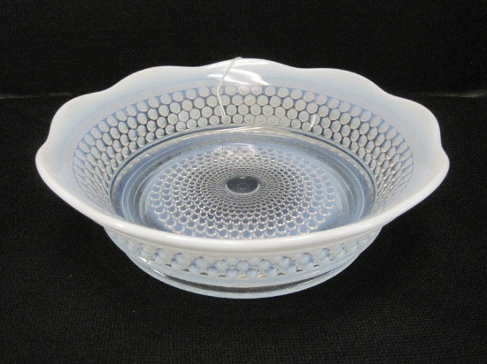 Westmoreland American Hobnail Pattern White Opalescent Footed Bell Bowl w/ Scalloped Rim