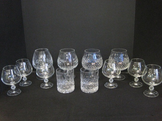 Lot - Crystal Brandy Glasses Vertical, Diamond, Multifaceted Stems