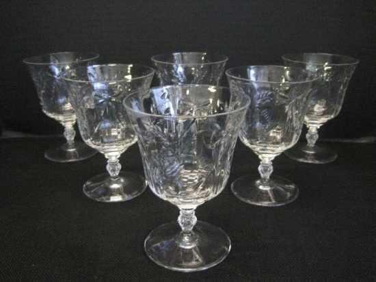 Set - 6 Depression Glass Salon Pattern Hand Blown Low Water Goblets by Rock Sharpe