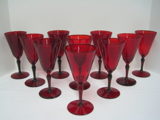 10 Ruby Hand Blown Wine Stems