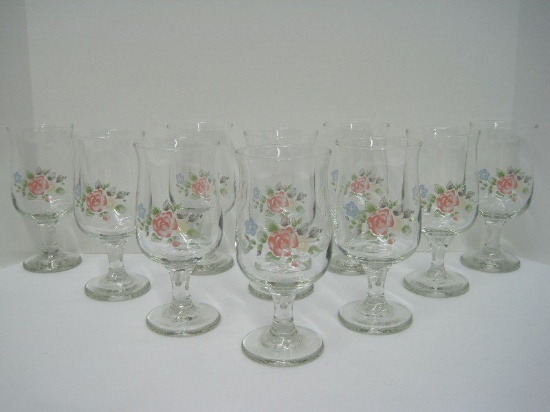 Lot - Pfaltzgraff Tea Rose Pattern Glassware Goblets