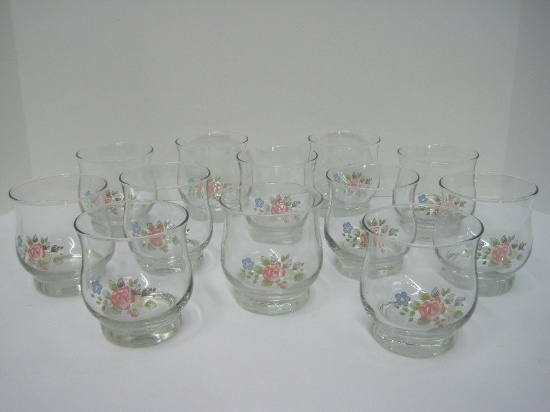 12 Pfaltzgraff Tea Rose Pattern Glassware 8oz. Rocks/Juice Glasses