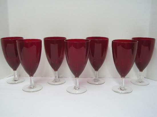 7 Gorham Rubiat Pattern Ruby Bowl to Clear Crystal Iced Tea Goblets