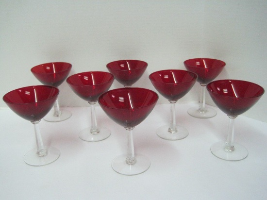 8 Gorham Rubiat Pattern Ruby Bowl to Clear Crystal Champagne/Tall Sherbet Stems