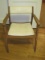 Walnut Mid-Century Arm Chair w/ Ivory Vinyl Upholstered Back/Seat