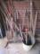 Lot - Misc. Yard Tools Rakes, Shovels, Pick Bench Grinder, Etc.