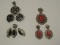 Lot - 3 Piece Pendant/Pierced Earring Sets Spiral Design, Onyx/Opal Style Settings