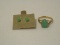 Stamped 10K Ring w/ Jade Simulated Gem Stone & Pair Pierced Earrings