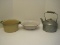 Lot - Enamelware Pan, Double Handled Pot & Galvanized Kettle w/ Wooden Handle