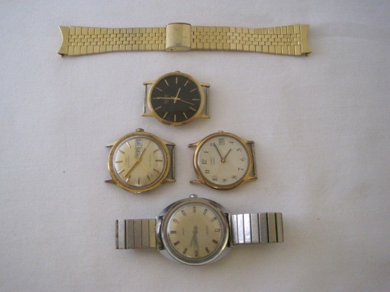 Lot - 4 Men's Wrist Watches Timex Automatic Date/Day Display, Timex Electric