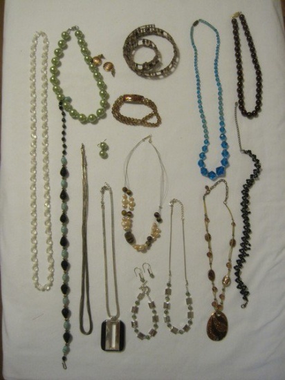 Lot - Fashion Jewelry Sets, Black Beaded Choker, Sterling Multi-Stand Necklaces
