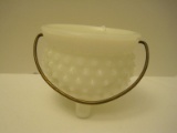 Fenton Milk Glass Pattern Mustard Kettle w/ Wire Handle