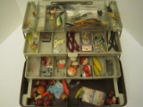 Lot - Plano Tackle Box Model 1530 w/ Misc. Fishing Lures, Hooks, Floats, Worms, Etc.