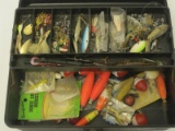 Lot - Old Pal Tackle Box w/ Misc. Fishing Lures, Hooks, Jellyworms, Weights, Floats, Etc.