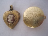 Cameo Heart Shape & Gold Tone Foliate/Flower Relief Lockets