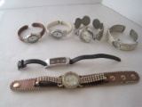 6 Ladies Designer Wrist Watchers, Eikon, Geneva Rhinestone/Leather Band