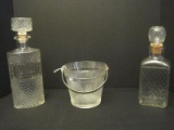 Barware Pressed Glass Embossed Bourbon/Other Diamond Pattern Decanters