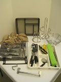 Lot - Kitchenware 3 Drawer Organizers, Stainless Flatware, Paper Towel Holder