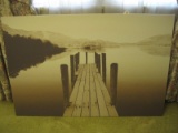 Ikea Lake Dock w/ Mountains Background Scene Print on Canvas