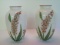 Pair - Milk Glass Bud Vases Hand Painted Floral & Foliage Design Gilt Trim