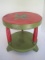 Painted Red/Green Accent Table/Plant Stand w/ Hand Painted Bird