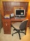 Lot - Wood Finish Computer Desk w/ Chair on Casters, Dell 17