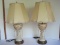 Elegant Pair Satin Glass Mantle Luster Table Lamps w/ Crystal Cut Spear Prisms