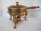 Brass Finish Base Chafing Dish w/ Wooden Handle Copper Pot & Lid