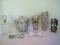 Lot - 2 Vintage Cocktail Shakers w/ Recipes, Brass Cocktails Bar Utensils w/ Stands/Coasters