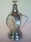 Mid-Century Musical Decanter w/ Glass Triangular Bottle & Embossed Aluminum Grape Vine