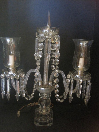 Exquisite Crystal Electric Double Arm Candelabra w/ Cut Crystal Spears