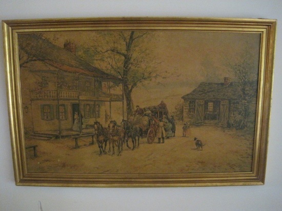 Titled "A Chance Passenger" Stage Coach Scene by Artist Joseph C. Claghorn Print