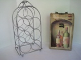 7 Bottle Stainless Wine Rack w/ Center Handle & Decorative 2 Bottle Wine w/ Latch