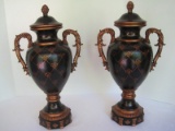 Pair - Stunning Resin French Inspired Black Lacquer Finish Covered Urns