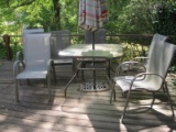 Aluminum Patio Table w/ Umbrella Stand Base & 6 Chairs