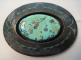 Stamped BM South Western Oval Belt Buckle w/ Turquoise Stone