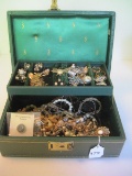 Vintage Jewelry Box w/ Misc. Costume Jewelry Pendants, Necklaces