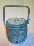 Vintage Sewing Round Basket w/ Handle & Pin Cushion top