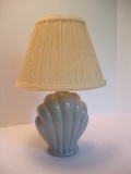 Ceramic Gray Glaze Finish Scalloped Shell Accent Lamp w/ Pleated Shade