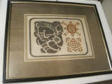 Original Mayan Aztec Temple Rubbing Artist Signed Patric Framed/Matted