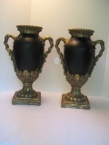 Pair - French Inspired Resin Vases w/ Barley Twist Vine Handles