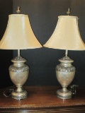 Stunning Pair Urn Form Table Lamps Embellished