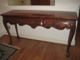 Walnut Console/Entry Sofa Table w/ Elaborate Carved Scalloped Shell/Foliate Design