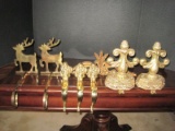 7 Brass/Silverplate Mantle Stocking Holders Santa & Other