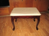 Mahogany Finish Queen Anne Style Vanity Stool w/ Upholstered Seat