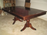 Double Pedestal Dining Table w/ Leaf, Marquetry Finish & Cap Feet