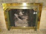 Brass Fireplace Surround w/ Bifold Doors Grate & Natural Gas Logs