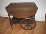 Dropleaf Mahogany Tea Cart w/ Drawer & Base Shelf