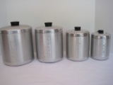 Set - 4 Retro Aluminum Canisters w/ Embossed Retro Font Flour, Sugar, Coffee & Tea
